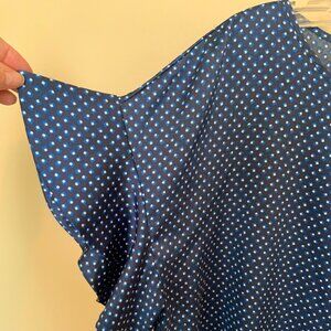 Banana Republic Women's Silky Boat Neck Blouse, Size L. Navy, blue & white